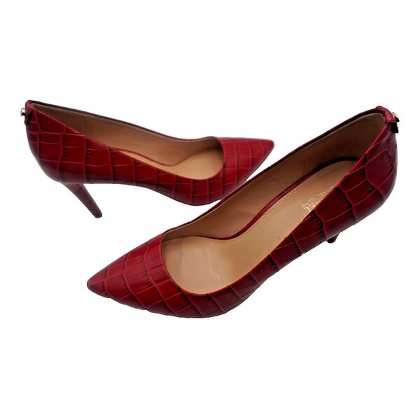 Michael Kors Burgundy Croc Embossed Pointed Toe Office Heel Pumps Size 9.5M - Picture 3 of 12